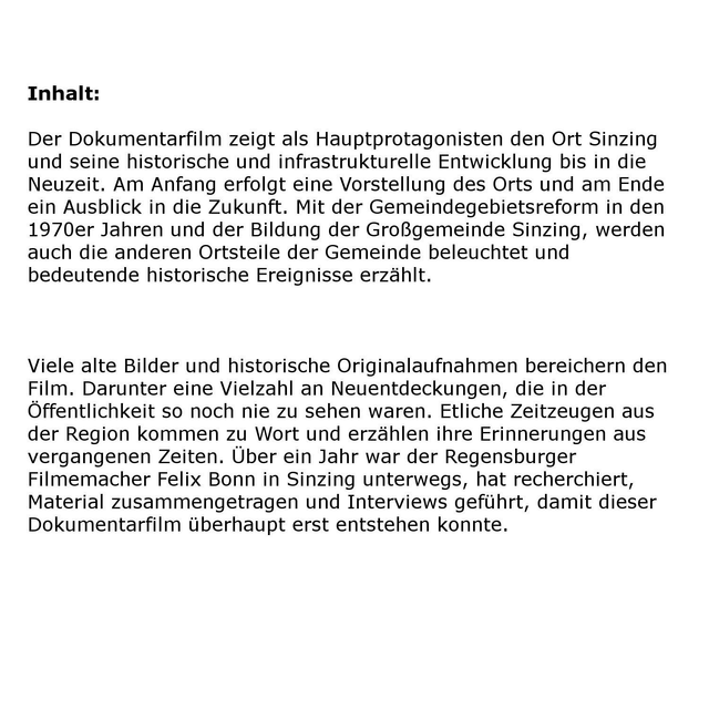 DVD Dokumentarfilm: "Sinzing - damals, heute, übermorgen"